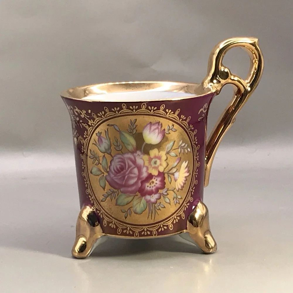 Porcelain KPM Footed Tea Cup and Saucer Floral Gold Trim -‎ Japan